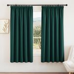 PONY DANCE Dark Green Blackout Thick Curtains Pencil Pleat - Light Blocking Noise Reduction Blackout Sheet Curtains Thermal Window Treatment for Sliding Glass Door, 2 Panels, W66 X L72