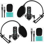 Movo PodPak2A 2-Pack Universal Cardioid Condenser Microphone Kit with Articulating Scissor Arm Mic Stand, Shock Mount, and Gooseneck Pop Filter - Podcast Equipment Set for YouTube, Podcast, Streaming