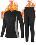 Roadbox Women's Thermal Underwear Base Layer - Fleece Lined Crew Neck Long Johns Warm Top & Bootom Sets Running Cold Weather Black Gray