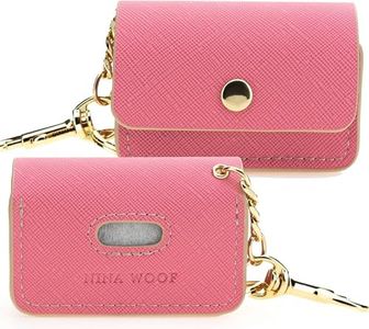 NINA WOOF Leather Poop Bag Holder- Versatile Vegan Leather Waste Bag Holder for Dog Poop, Accessories, & Leash, Reusable Pet Waste, Trash, Pet Diaper & Poop Bags Small Pouch Holder (Pink)