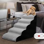 Pet Dog Stairs for High Beds 22-28 inches Tall, LitaiL 5-Step Dog Steps for Small Large Dogs, 30D Foam Pet Stairs/Steps for Small Dogs for Bed, Non-Slip Dog Ramp for Old Injured Dogs/Cats, Grey