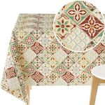 KP HOME Waterproof PVC Tablecloth - Rectangular Oil Cloth 118x55in | 300x140cm - Lisbon Tiles Table Cloth Wipeable Rectangle Oilcloth - Plastic Garden Wipe Clean Table Cover in Moroccan Azulejo