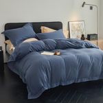 Simple&Opulence King Size Duvet Cover Sets,55% Linen 45% Cotton Blend,Cozy Breatherable Embroidery Design Elegant Bedding Set,230cm x 220cm,Blue