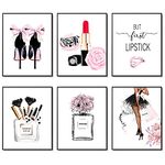 Pink Room Decor Fashion Wall Art Prints Set of 6 Pink Flower Perfumes Lipstick Makeup Art Posters Girls Makeup Room Decor for Bedroom Decor (11"x14" UNFRAMED)