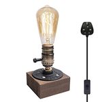 Luxvista E27 Vintage Wooden Table Lamp Base, Industrial Edison Desk Lamp Holder with UK Plug, Rustic Bedside Desk Lamps for Cafe Bar Bedroom Living Dining Room Decoration (Bulb Not Included)