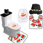 SHATCHI Christmas Snowman Toilet Seat Cover and Mat Bathroom Set Xmas Home Decor Party Accessories 3pcs, White