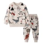 Volunboy Baby Boy Fall Outfits Pullover Toddler Sweatsuit Dinosaur Winter Sweatshirt Sweatpants Set (White Dinosaur, 3T)