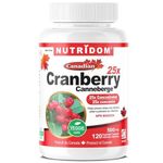 Nutridom Canadian Cranberry Extract, 25x Extra Strength, 500mg (12,500 mg QCE), Cranberry Pills for Women, Prevents Recurrent Urinary Tract Infection, UTIs, Non-GMO, Gluten Free, (120 Veggie Capsules)