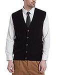 KALLSPIN Men's Sweater Vest Cable-Knit Wool Blend Lightweight Sleeveless Button Cardigan Sweater(Black,X-Large)