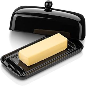 Nucookery Ceramic Butter Dish with Lid | Raised Legs and Non-Slip Strip Design | Porcelain Health | Dishwasher Safe, Black