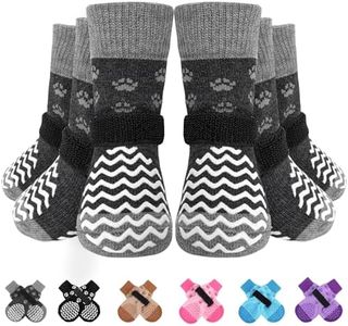 EXPAWLORER 3 Pairs Anti-Slip Dog Socks - Dog Shoes for Hot/Cold Pavement,Soft Paw Protector for Wooden Floor, Prevents Licking, Slipping for Puppy Small Medium Large, Senior Dogs Grey Medum