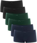 Libella® Women's Boyshort Panties Cotton Knickers Low Waist Underwear for Ladies 6 Pack 3902 Black/Navy/Green M