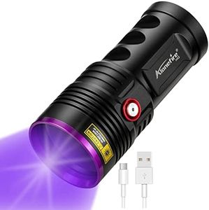 ALONEFIRE H42UV 36W 365nm UV Flashlight USB Rechargeable Ultraviolet Blacklight Torch Pet Urine Detector for Resin Curing, Fishing, Scorpion with Protective Glasses, 4PCS Battery Included, Black