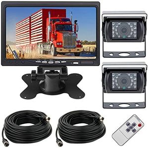 Telecamera Retromarcia per Auto，4Pin 12V-24V 2×18LED Visione Notturna Telecamera di Retromarcia Impermeabile Infrarossi Con 15M cavo + 7‘’ LCD TFT HD Monitor per Camper/Camionr/Imorchi/Autobus