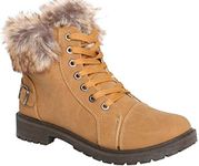 CORE COLLECTION Ladies Faux Fur Grip Sole Winter Warm Ankle Womens Boots Trainers Shoes Size 3-8 (Camel, Numeric_5)