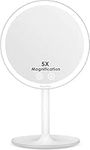 Auxmir Makeup Mirror with Light, Vanity Mirror with 5X Magnification, Dimmable Illuminated Led Dressing Mirror, 3 Lighting Modes & Touch Control, Rechargeable Cosmetic Mirror on Stand for Table Desk