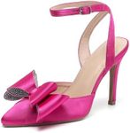 Amoji Women's Hot Pink Stiletto Rhinestone Bow High Heels Sexy Dress Pump Shoes Wedding Bridal Sparkly FZ320 Hot Pink Heels Size 11 women