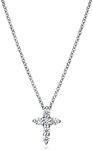 BERRICLE Rhodium Plated Sterling Silver Cubic Zirconia CZ Cross Pendant Necklace Jewelry 16''+2'' Extender