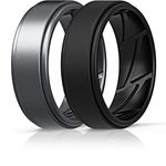 ThunderFit Silicone Wedding Rings for Men, Airflow Inner Grooves - 8mm wide - 2mm Thick (Black, Dark Silver - Size 8.5-9 (18.9mm))