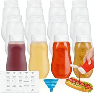 Goaste 12 Pack Condiment Squeeze Bottles, 12 oz Plastic Squirt Bottles with Flip Top Cap, Reusable Empty Sauce Containers with Labels & Silicone Funnels for Ketchup, Mustard, Syrup, Salad Dressings