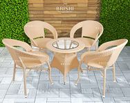 BRISHI Garden Patio Seating Chair and Table Set Outdoor Balcony Garden Coffee Table Set Furniture with 1 Table and 4 Chairs Set (Cream)