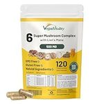 Mushroom Complex 6 Lions Mane Mushroom Supplement 120 Capsules High Strength Vegan Supplement with Lions Mane, Reishi, Chaga Mushroom Powder, Shitake, Cordyceps & Maitake (120 Capsules)