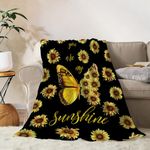 YeeJu Sunflower Throw Blanket 50x60 Yellow Floral Blanket Blanket for Couch Sofa Bed Soft Cozy Lightweight Fuzzy Plush Fleece Blankets Black Spring Summer Flower Decorations Blanket 50 by 60