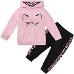 Axumity Toddler Girl Clothes Cat Print Long Sleeve Hoodie Sweatshirt and Colorblock Leopard Pants 2-piece Outfit Set(Pink,2-3T)