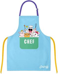 Chefclub Kids Apron, 100% Cotton Cooking & Baking Apron for Children - with Pocket, Adjustable Neck Strap, Waist Tie - For Kids Cooking, Baking, Painting Kitchen Bib Apron, One-Size (Blue)
