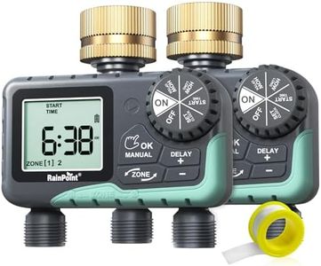RAINPOINT Water Timer for Garden Hose - Sprinkler Timer with Brass Swivel - Rain Delay/Manual Watering/Automatic Irrigation Programmable Faucet for Yard, 2 Outlet