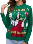 LUBOT Ugly Christmas Sweaters for Women Cute Fuzzy Funny Wintertime and Holiday Parties Knitted Pullover Sweater Jesus-L