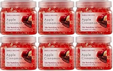 SMELLS BEGONE Odor Eliminator Gel Beads - 12 oz, Pack of 6 - Eliminates Odor in Bathrooms, Cars, Boats, RVs & Pet Areas - Air Freshener - Made with Essential Oils - Apple Cinnamon Scent