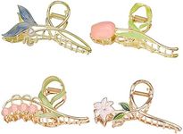 Claw Clips,4 Pcs Flower Hair Clips,Metal Hair Clips,Hair Accessories for Women,Flower Claw Clip Including Tulips, Lilies, Fishtails,Bell Orchid