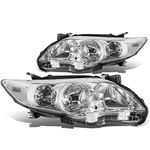 DNA MOTORING Pair Headlight Assembly Compatible With 2011-2013 Toyota Corolla Sedan, Chrome/Clear, HL-OH-TCOR11-CH-CL1