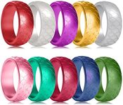 Longbeauty 10 Pack Candy Color Wedding Band for Men Women Flexible Comfort Sport Silicone Ring Black Red Blue Yellow Pink White Green Purple, Silicone, Cubic Zirconia