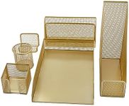 Martha Stewart Ryder Gold Mesh Metal 6 Piece Set Desktop Organizers and Accessories, Holds Files, Magazines, Letters, Pens, Sticky Notes and Business Cards