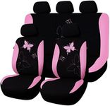 Flying Banner Butterfly car seat Covers ful Set Fashion Universal Lady Woman Female Rear Bench Split Colorized (Pink, Full Set - Lace)