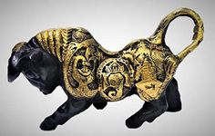 INARA Creation Stock Market Resin Bull Showpiece for Room Decoration (Black & Golden, 13cm x 10cm x 13cm)