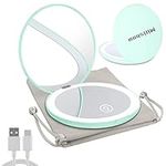 Milishow Compact Mirror with LED Light,1x/10x Magnifying Rechargeable Mirror,3.5in Pocket Mirror, Dimmable Travel Mirror for Purse,Handbag,Pocket,Handheld 2-Sided Makeup Mirror (Cyan)