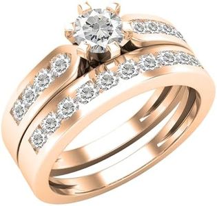 Dazzlingrock Collection 4.6mm Center Round Lab Created White Sapphire Solitaire Studded Shank Wedding Ring Set for Women in 14K Solid Rose Gold Size 9.5