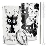 Christmas Gifts for Cat Lovers,20oz Tumbler with Lid,Cat Coffee Cup Travel Mug,Everything is Fine Cat Tumbler,Birthday Gift for Cat Mama