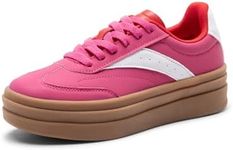 DREAM PAIRS Women's Platform Sneakers Walking Val Tennis Lace-Up Comfortable Casual Fashion Sneakers Shoes.,Size 9.5,Hot Pink,SDFN2455W