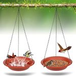 OVZILKI Bird Baths for Outdoors Heavy Duty, 10 inch BirdBath Bowl Only with 22” Rust-Proof Black Chains, Hanging Bird Bath Hanging Bird-Feeder for Garden Backyard Decor (Terracotta 2 Pack)