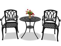 Centurion Supports POSITANO Garden & Patio Table & 2 Chairs Cast Aluminium Bistro Set - Black