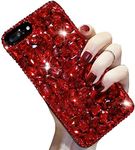 Bling Diamond Case for iPhone 12 /iPhone 12 Pro 6.1",Aearl 3D Homemade Luxury Sparkle Crystal Rhinestone Shiny Glitter Full Clear Stones Back Phone Cover with Screen Protector -All Red