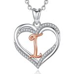 INFUSEU Letter I Necklace Initial for Women Girls Sterling Silver Heart Jewelry Alphabet Pendant Elegant Name Gifts for Mother Daughter Wife Girlfriend Sister Aunt Best Friends…