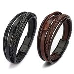 Leather Bracelet for Men Wrap Bracelets Stackable Leather Cuff Bangles Multilayer Braided Leather Barcelets Mens Western Bracelets Gifts for Birthday Valentines Day