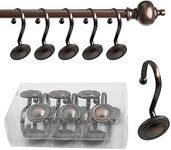 Bronze Shower Curtain Hooks, Decorative Shower Curtain Rings, Metal Curtain Rod Hooks, Round Shower Hook Rust Proof, Vintage Curtain Hangers for Bathroom Liner Window Rods, Set of 12