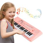 Docam Kids Piano Keyboard, 37 Keys Piano for Kids Music Piano with Microphone Portable Multi-Function Electronic Keyboards Educational Musical Gift Toys for 3 4 5 6 Year Old Girls Boys (Pink)