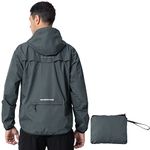 donhobo Men's Waterproof Jacket,Waterproof Rain Jackets Windbreaker Packable Hood Reflective Lightweight Quick Dry Raincoat with Zipper Pockets for Outdoor Cycling Traveling Grey L